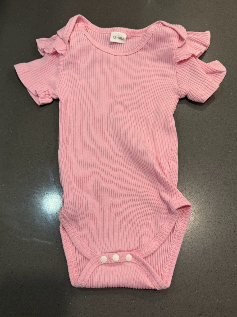 Pink Ribbed Ruffle-Sleeve Baby One-Piece